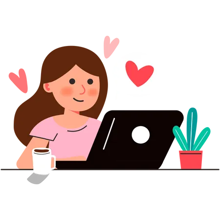 Garota conversando em aplicativo de namoro online  Ilustração