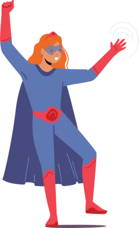 Garota Corajosa Em Fantasia De Super Heroi Crianca Engracada Usa Mascara Azul No Rosto E Capa Com Botas Vermelhas E Cinto Jogando Com Personagens De Super Herois Diversao Para Festas Infantis Ilustra O Vetorial De Pessoas Dos Desenhos Animados Ilustração