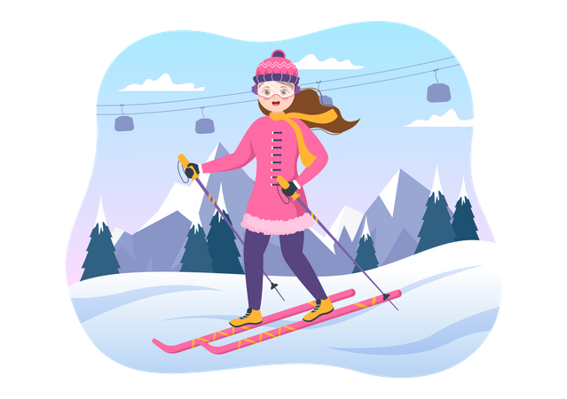 Garota gosta de andar de esqui  Ilustração