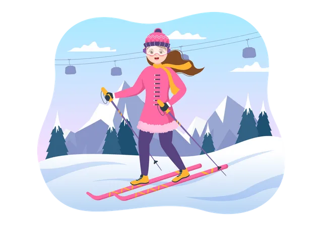 Garota gosta de andar de esqui  Ilustração