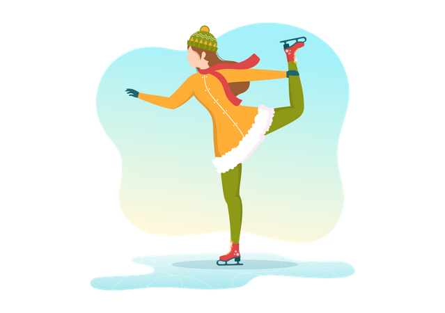 Garota curtindo a dança durante a patinação no gelo  Ilustração