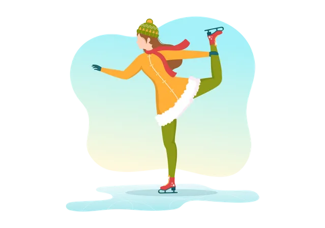 Garota curtindo a dança durante a patinação no gelo  Ilustração
