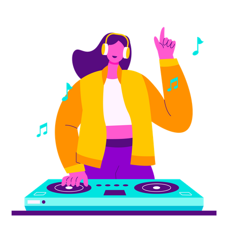 Garota curtindo festa de DJ  Ilustração