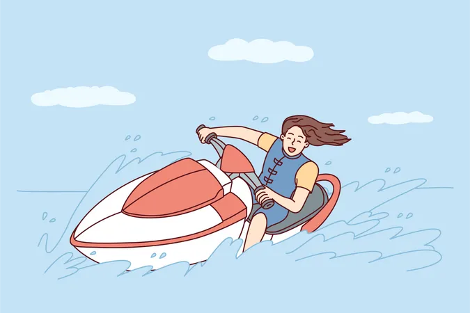 Garota curtindo jetski  Ilustração