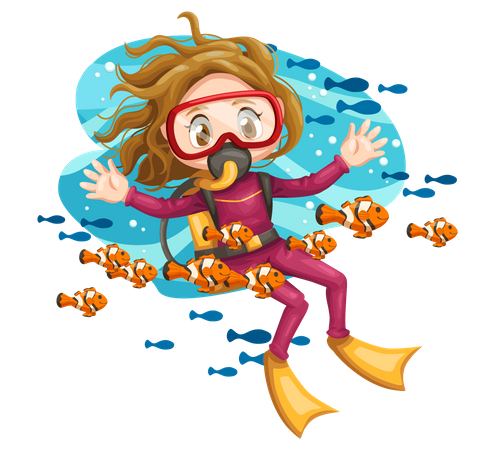 Garota aproveitando o mergulho subaquático  Ilustração