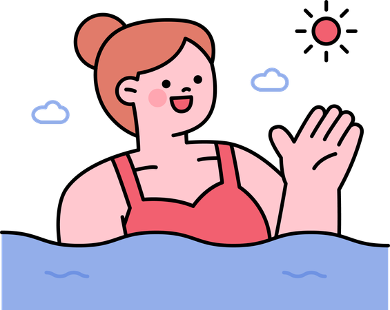 Garota se divertindo na piscina no verão  Ilustração