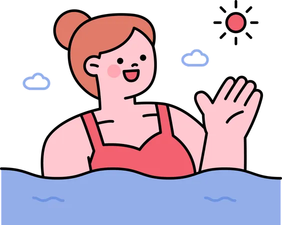 Garota se divertindo na piscina no verão  Ilustração