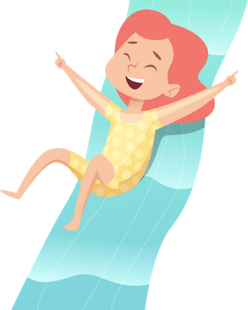 Garota se divertindo no parque aquático  Ilustração