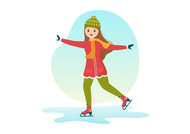 Garota gostando de patinar no gelo  Ilustração