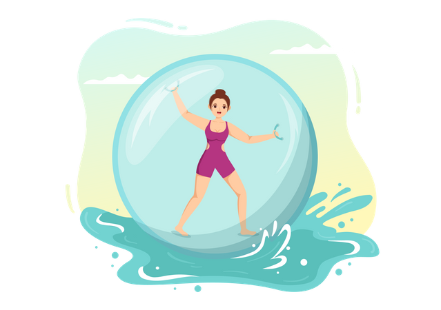 Garota curtindo esporte zorbing  Ilustração