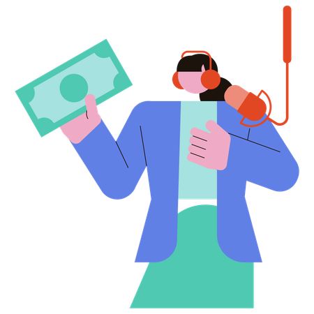 Garota dá conselhos financeiros em podcast  Ilustração