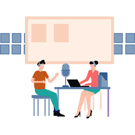 Garota dá entrevista em podcast  Ilustração