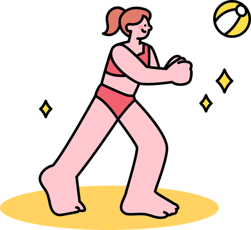 Garota de praia jogando vôlei na praia  Ilustração