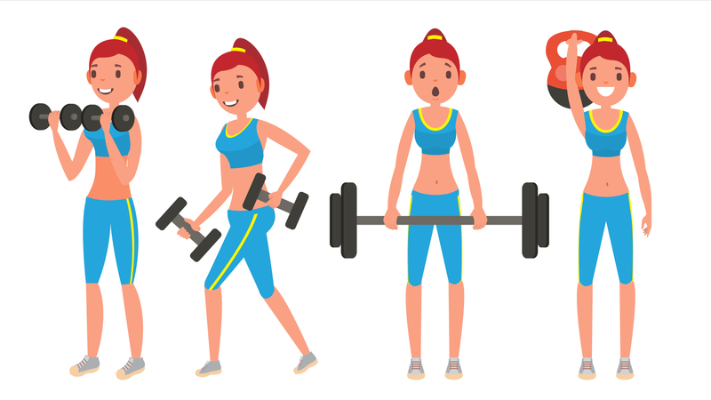 Poses diferentes de garota fitness  Ilustração