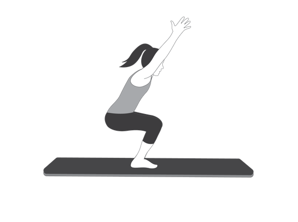 Garota de ioga fazendo pose de cadeira  Ilustração
