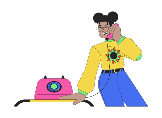 Garota de óculos pretos falando no receptor do telefone  Ilustração