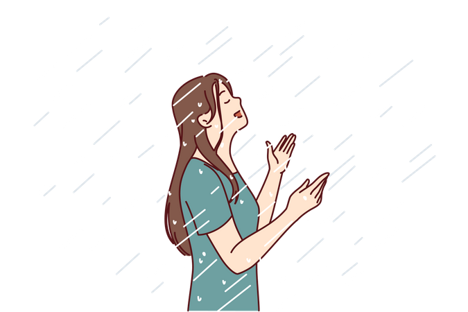Garota parada na chuva  Ilustração