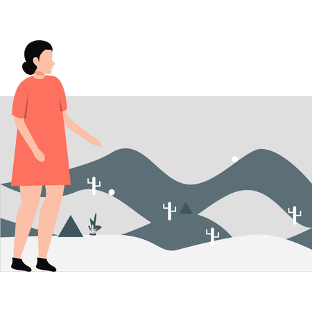 Garota em pé no deserto  Ilustração