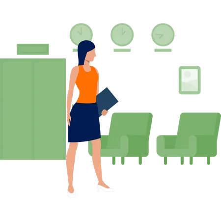 Garota de pé no escritório do aeroporto  Ilustração