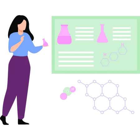 Garota de pé no laboratório de química  Ilustração