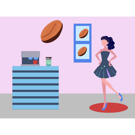 Garota parada perto do balcão de café  Ilustração