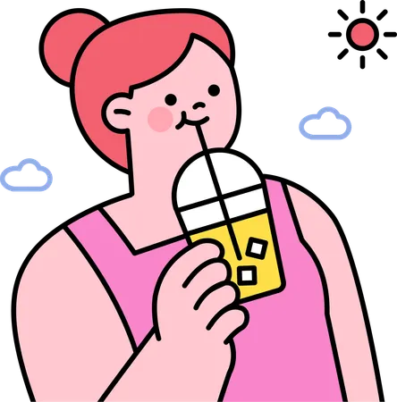 Garota desfrutando de bebida de bolha  Ilustração