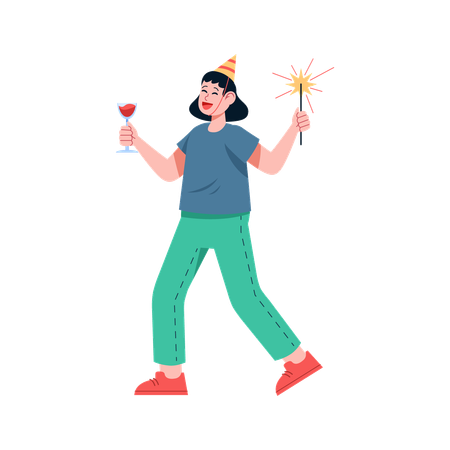 Garota desfrutando de bebidas na festa  Ilustração