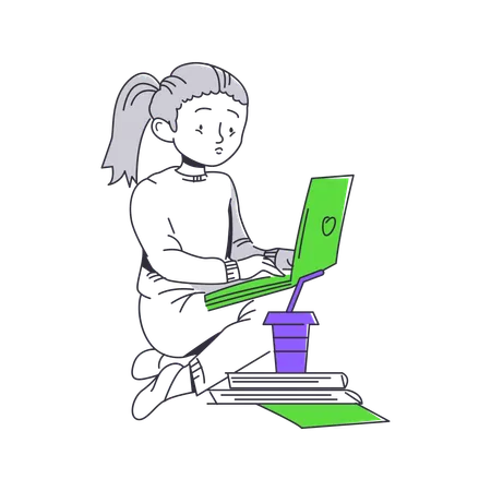 Menina digitando no laptop  Ilustração