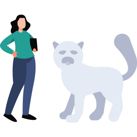 Garota em pé ao lado do cachorro segurando a aba  Illustration