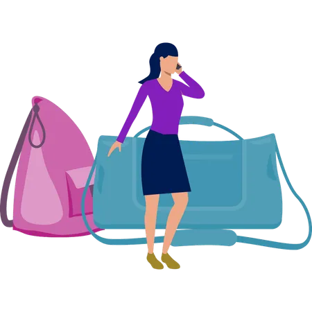 Garota em pé com bagagem de viagem  Ilustração