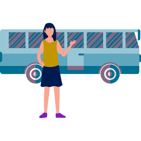 Garota parada do lado de fora do ônibus  Ilustração