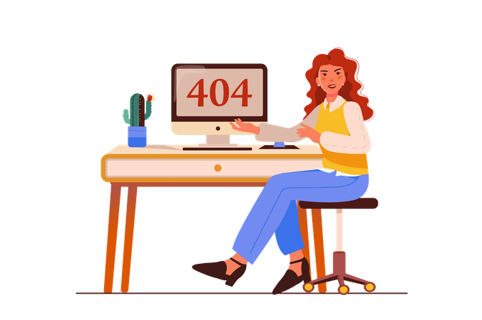 Menina encontrou erro 404 no computador  Ilustração