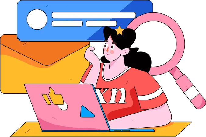 Garota encontrando e-mail comercial  Ilustração