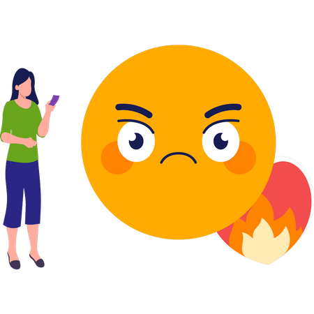 Garota enviando emoji irritado  Ilustração