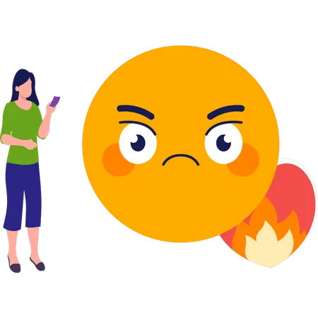 Garota enviando emoji irritado  Ilustração