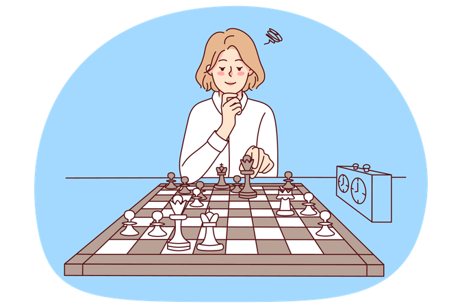 Garota esperta jogando xadrez  Ilustração
