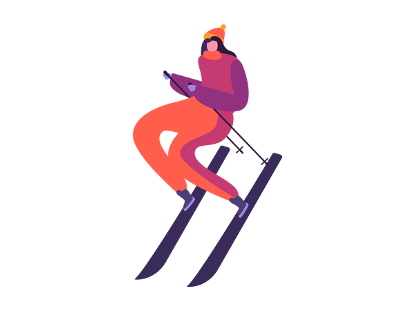Garota esquiando no inverno  Ilustração