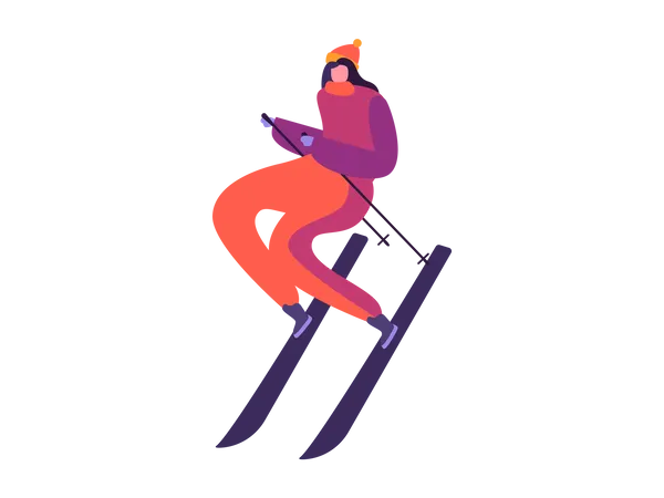 Garota esquiando no inverno  Ilustração