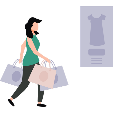 A menina está andando com sacolas de compras  Illustration