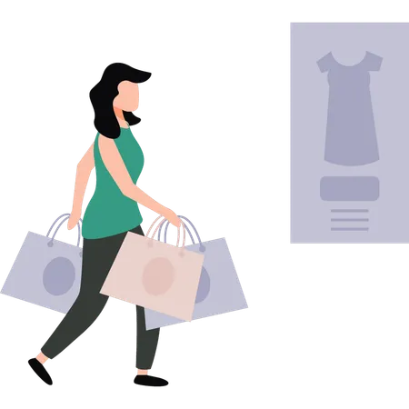 A menina está andando com sacolas de compras  Illustration