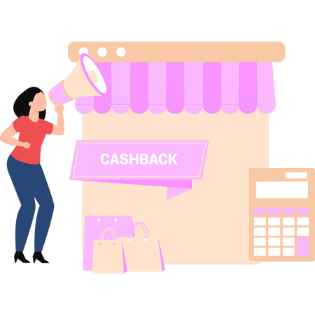 Garota está anunciando cashback pelo megafone  Ilustração