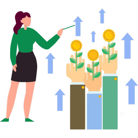 A menina está apontando para a taxa do dólar  Ilustração