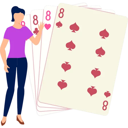 Garota está apontando para cartas de jogo em um cassino  Ilustração