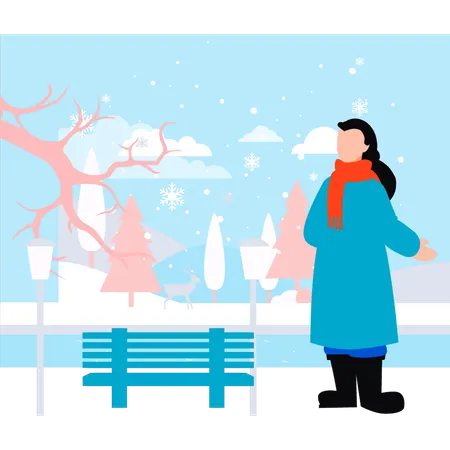 A menina está brincando com neve  Ilustração