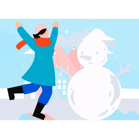 A menina está brincando com neve  Ilustração
