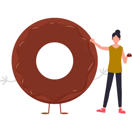 A garota está de pé com um donut  Ilustração