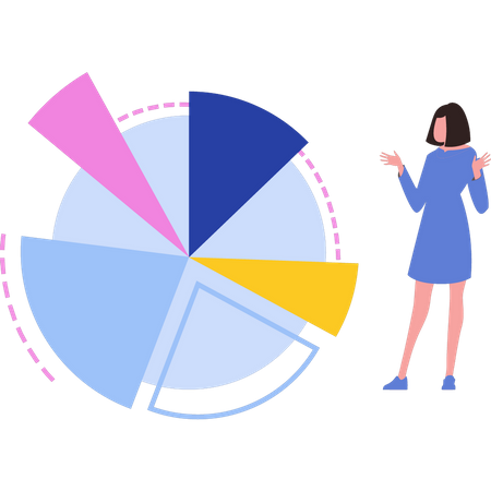 A menina está de pé com um gráfico de pizza  Ilustração