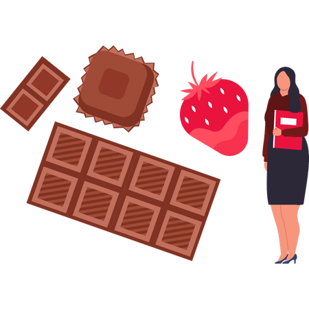 A menina está comendo chocolate com morangos  Ilustração