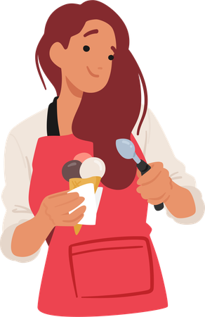 A menina está comendo sorvete em casquinha  Ilustração