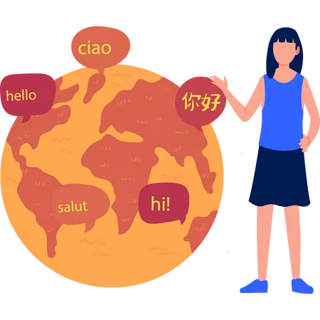 A menina está contando sobre línguas estrangeiras mundiais  Ilustração